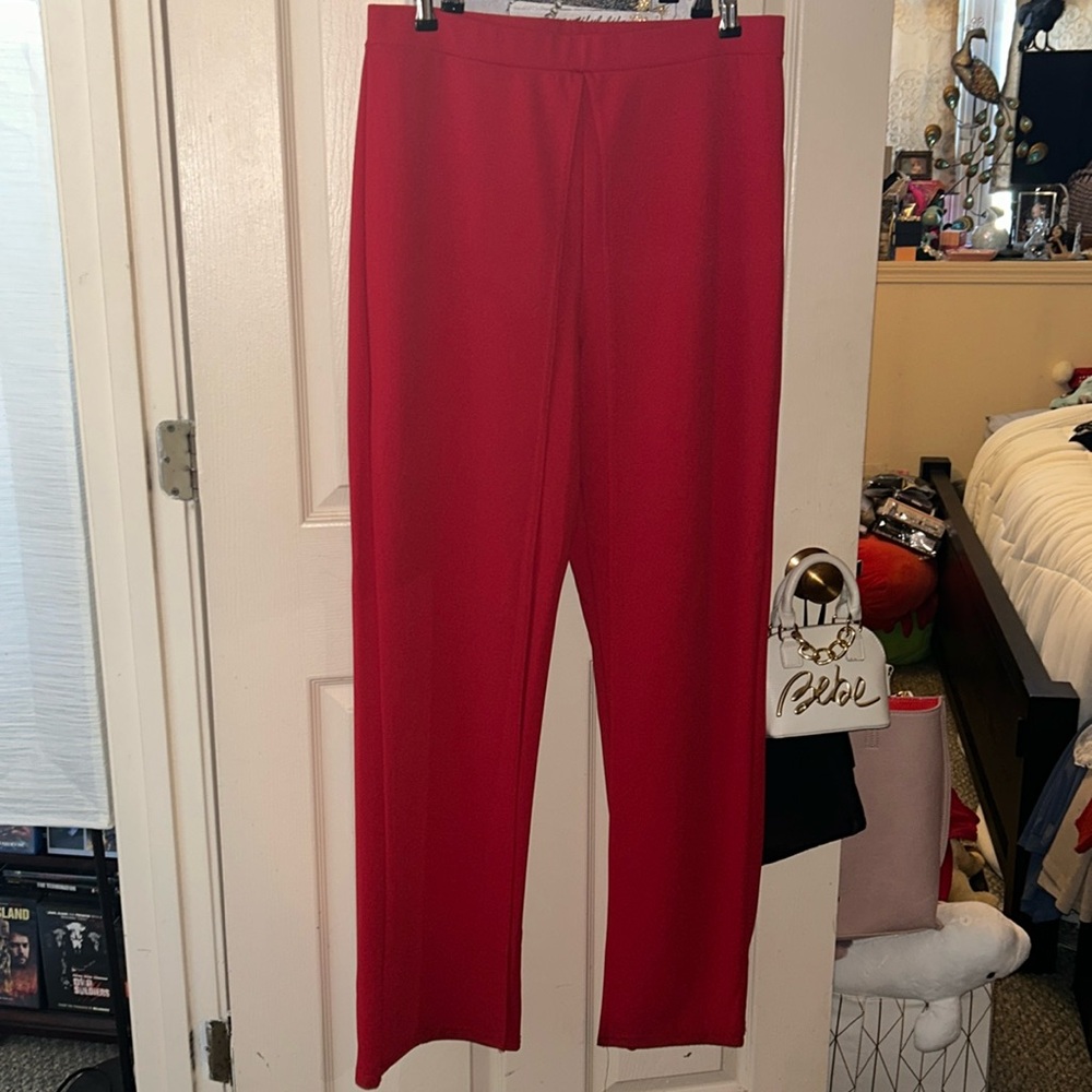 Venus Size Large Waist Band Red Pants,open on inside so legs/boots show Wide Leg